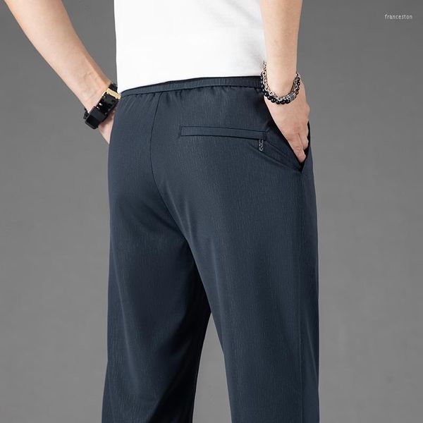 Pantalones de hombre 2023 finos informales de verano cómodos elásticos a la moda Simple azul marino gris holgados rectos para hombre