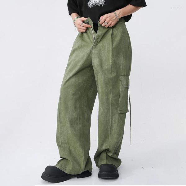 Pantalons pour hommes 2023 cravate-teinture décontracté coréen à la mode multi-poches lavé jambe large pantalon droit mode hommes