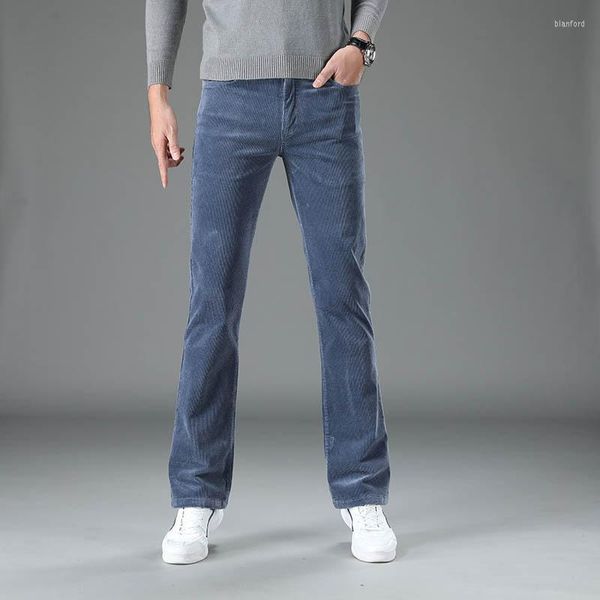 Pantalon homme 2023 Vintage hommes décontracté patché velours côtelé taille moyenne évasé cloche-bas botte coupe jambe pantalon slim marron gris bleu