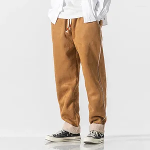 Pantalones para hombres 2023 Terciopelo de invierno Hombres Piel sintética Forrada Pantalones de chándal gruesos Pantalones con cordón Fleece Térmico Cálido