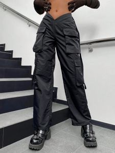 Pantalons pour hommes 2023 Femmes Mode Cargo Street Vibes Tape Flap Pocket Side V Taille Solide Parachute Jogger Pantalon Mujer 231013