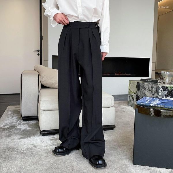 Pantalones de hombre 2023 pies sueltos Casual hombres moda ajustable pantalón recto blanco negro traje pantalones hombre Japón coreano Chic pierna ancha
