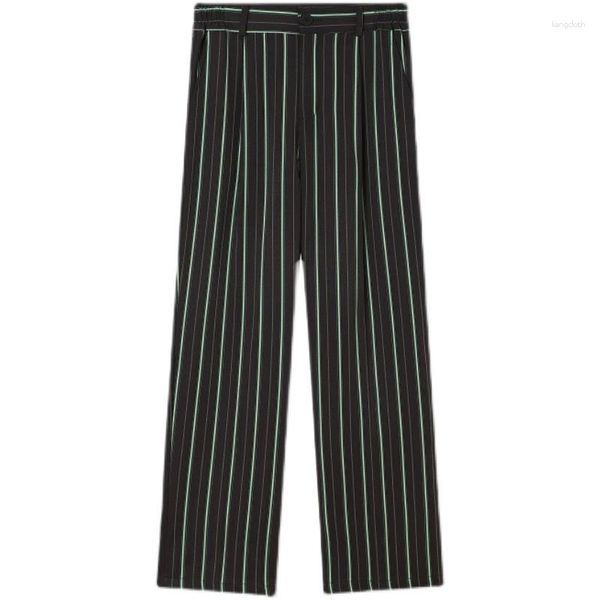 Pantalons pour hommes 2023 Stripe Pant Suit Corée Vert Casual Straight Men Streetwear Vintage Fashion Long Pantalon Homme