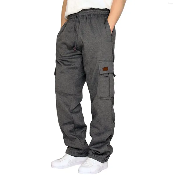 Pantalones para hombres 2024 Otoño Pantalones de chándal Hombres Multi-Bolsillos Elástico Cordón Casual Track Pantalón Masculino Suelto Pantalones rectos Fitness Fleece