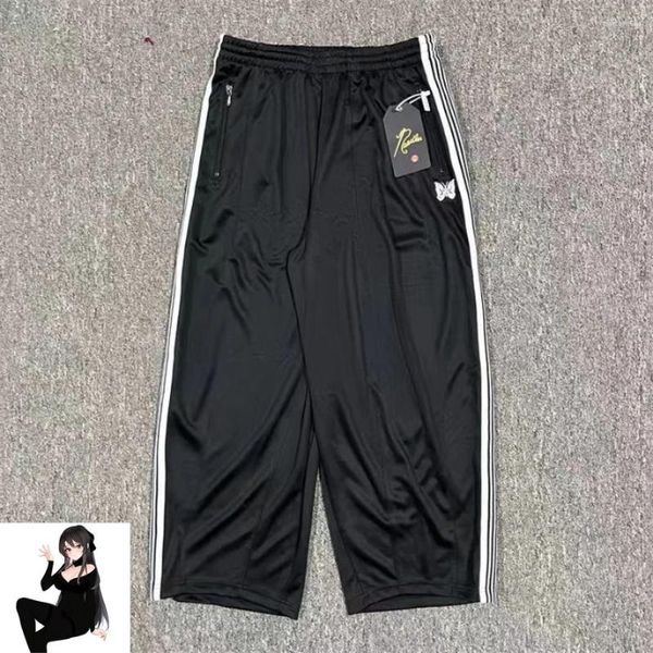 Pantalon pour hommes 2024 Aiguilles larges noires Hommes Femmes Track Oversize AWGE Pantalon de survêtement brodé Pantalon à rayures papillon