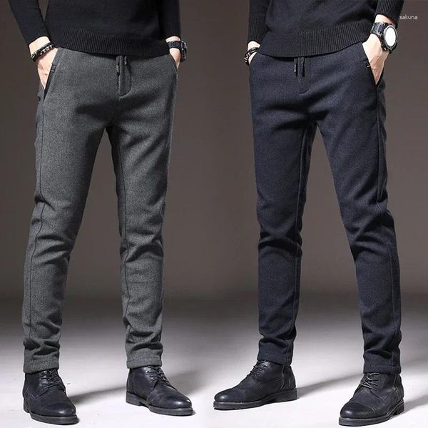 Pantalones para hombres 2024 Marca Slim Casual Hombres Primavera Otoño Trabajo de negocios Algodón Negro Gris Azul Pantalones Moda masculina Ropa coreana