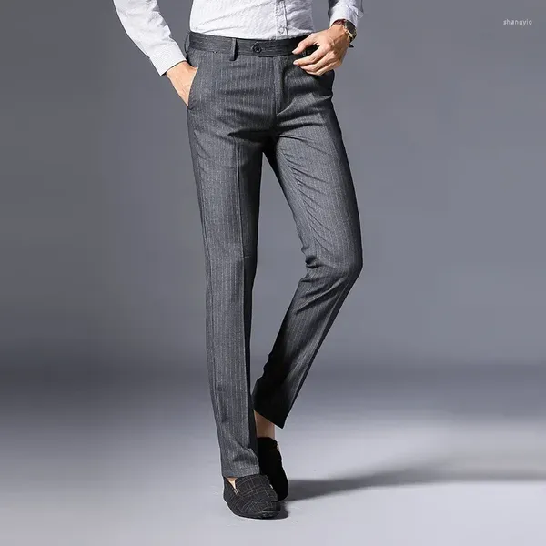 Pantalones para hombres 2024 marca primavera pantalones casuales de mediana edad tubo recto para rayas machos