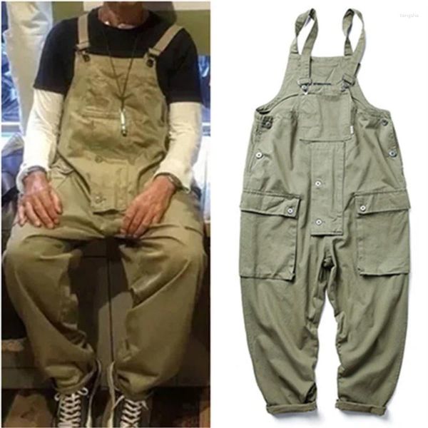 Pantalon masculin 2024 Cargo Streetwear décontracté Couleur solide Sautpuise en vrac Multi-Pocket Jumpsuit Men Sous-Baggy Work Wear