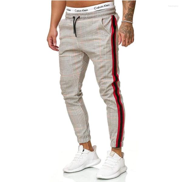 Pantalones para hombres 2024 Joggers casuales con estampado de mil pájaros para hombres: elegante diseño de rayas de cuatro niveles largo otoño primavera