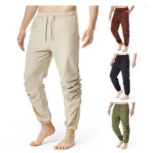 Pantalon pour hommes 2024 coton et lin cordon de serrage taille élastique décontracté jogging yoga lâche