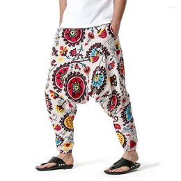 Pantalon pour hommes 2024 coton Harem lâche Elf Bohemian Drop Crotch Flying Squirrel Floral