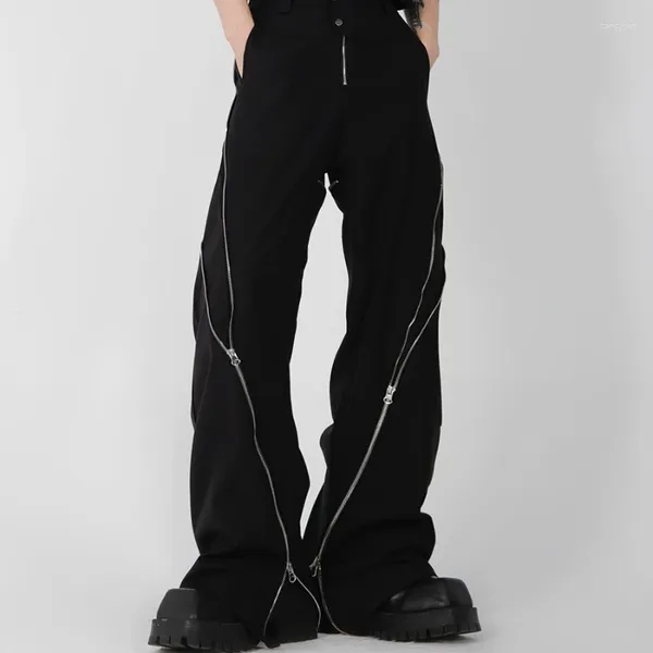 Pantalones para hombres 2024 Marca de moda Diseño de cremallera negra Hendidura Bell-bottoms drapeado recto casual vintage