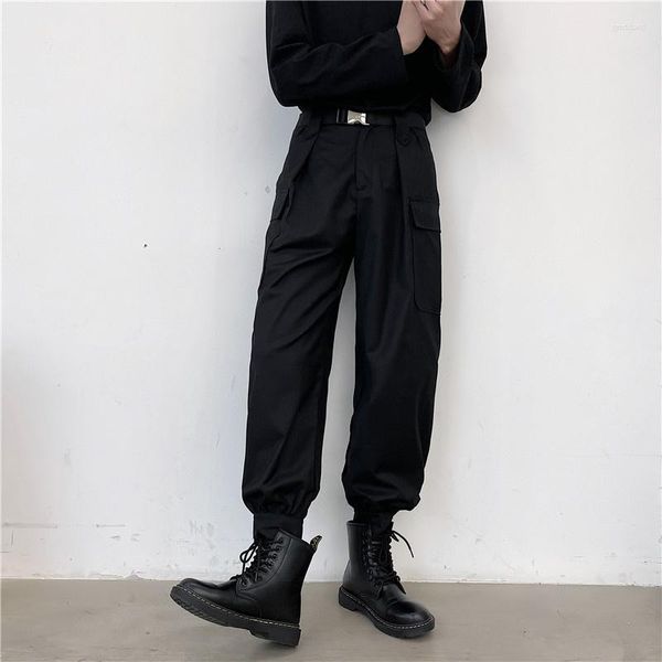 Pantalon pour hommes 2024 Mode Parachute Cargo avec ceinture Style chic Noir Blanc Jambe large Bottines Vintage Streetwear Bas