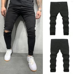 Pantalon masculin 2024 jean déchiré de mode Mid Denim Hemmed Casual Stretch Stretch pantalon