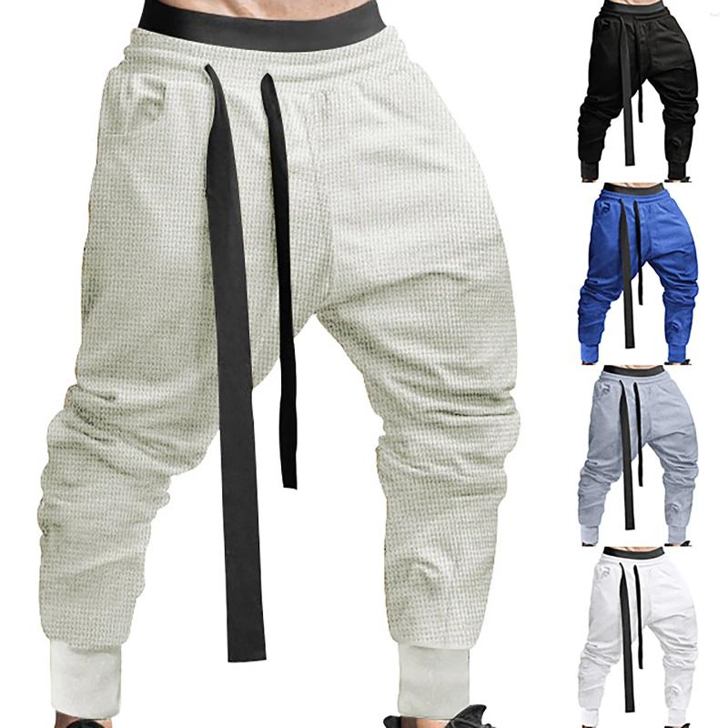 Calças masculinas 2024 harem streetwear casual joggers atrelizando cordas assimétricas calças de moletom no tornozelo masculades esportivos sólidos