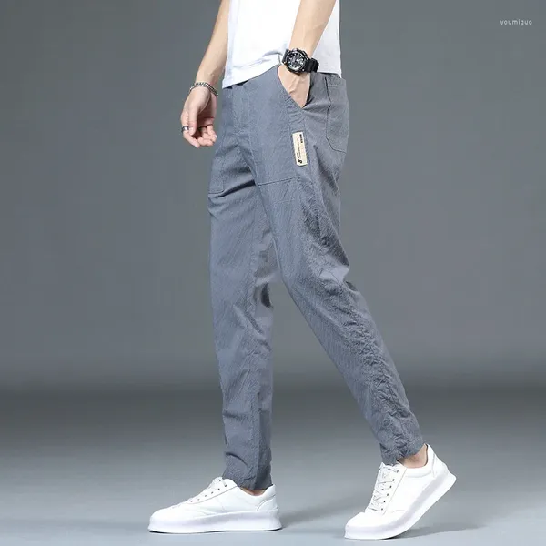 Pantalones para hombres 2024 fibra de bambú de alta calidad algodón suelto de patas de patas de patas de patas casuales de la marca clásica pantalones livianos joggers hombres