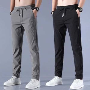 Pantalon masculin 2024 Ice Silk Mens Summer NOUVEAU BLACK GRIN BUSINESS PANTAL CONCUTER PANTAL ÉLASTIQUE ELASTIQUE ÉLASTIQUE STRIEUX SPORTS DE SPORT Y240513