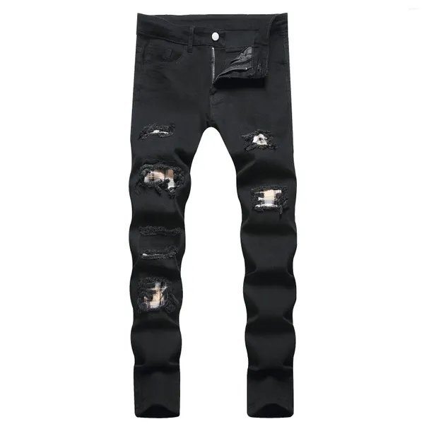 Pantalones para hombres 2024 jeans otoño de otoño verano personalidad casualidad estampado pantalones rectos elásticos gimnasio de fitness