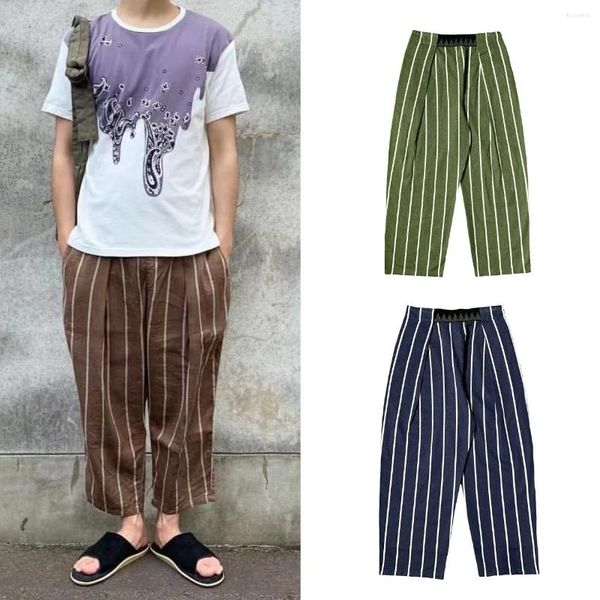 Pantalon masculin 2024 Kapital Vintage Mend Stromped Casual Magic Tape Elastic Ninepoint Ninepoint Wideleg