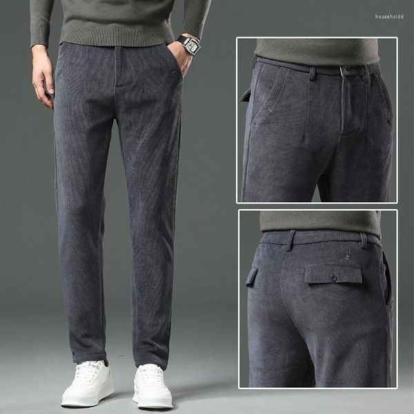 Pantalones para Hombre 2024, ropa de marca para Hombre, Otoño Invierno, Pantalones informales ajustados para trabajo, Pantalones gruesos y cálidos, Pantalones para Hombre