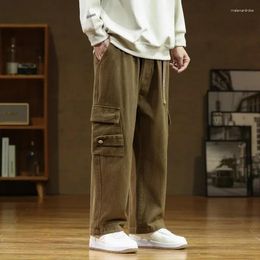 Pantalon masculin 2024 hommes cargo coton droit de la jambe large surdimensionne mâle de style coréen automne grande taille poches de mode décontractées