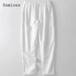Pantalon masculin 2024 hommes à la taille élastique décontractée en lin blanc massif blanc de poche pantalon de poche plus taille 3xl massive de mode de mode élégante