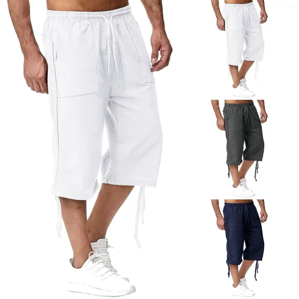 Pantalones para hombres 2024 hombres recortados streetwear cordón elástico cintura masculina casual joggers pantalones rectos pantalones de chándal holgados