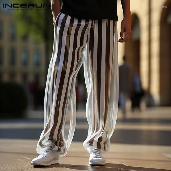 Pantalon masculin 2024 hommes à rayures à rayures Transparentes à taille élastique pantalon streetwear lâche sexy pantalon décontracté s-2xl
