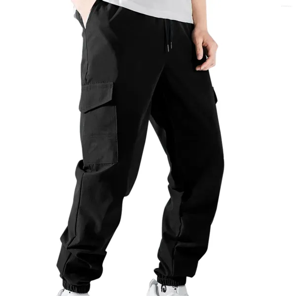 Pantalon masculin 2024 Multi-pochets Cargo de printemps Men de glissement Solid Slim Fit Joggers Streetwear Casection Straight pantalon