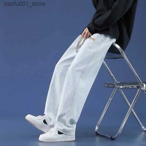Herenbroeken 2024 Nieuwe Koreaanse heren Casual Long Jeans Classic Man rechte denim brede pijpen Betand kleur licht blauw grijs zwart 3xl Q240529