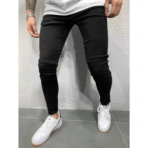 Herenbroek 2024 Nieuwe heren vaste kleur mode straat elastische strakke kleine voeten jeans hoogwaardige casual retro dag gebreide broek Q240525