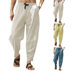 Pantalon masculin 2024 Nouveau pantalon de harem en lin en coton pur pour hommes pour hommes street street street us jogger pantalon ajusté pour hommes Q240525