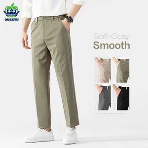 Herenbroek 2024 Nieuwe lente zomerheren pak broek dunne zakelijk rechte elastische taille Korea casual drape merk grijze formele broeken mannelijk y240514