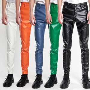 Pantalon pour hommes 2024 Pu taille moyenne couleur bonbon imperméable en cuir artificiel pantalon droit