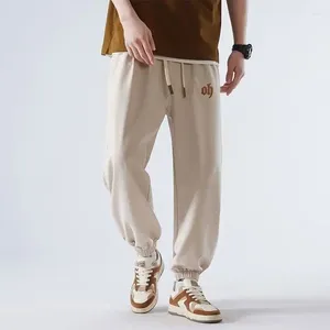 Pantalones para hombres 2024 Edición coreana de primavera y verano Corea Corea Tendy High Wisting Lace Up Borded Panel Bocket Pocket Loos