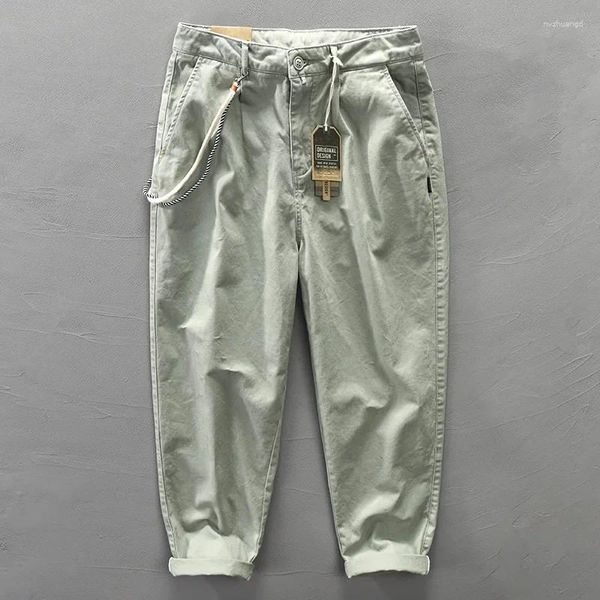 Pantalon masculin 2024 printemps automne coton couleur solide cargo décontracté grosse pochette mid taise sauvage pantalon