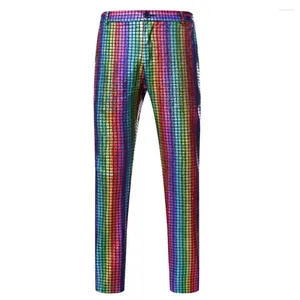 Pantalones para hombres 2024 Spring brillante traje a cuadros de color grano pantalones de moda negros azules plateados lentejuelas de lentejuelas