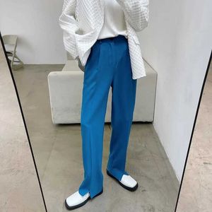 Pantalon masculin 2024 Spring Korean Style Personnalisé Design Simple pour hommes décontractés Blue Blue Pantalon drapé Taille M-XL J240507