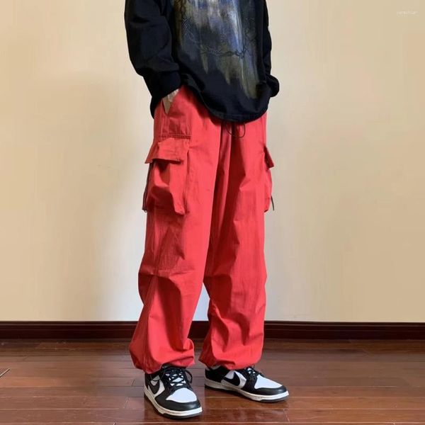 Pantalones para hombres 2024 Primavera Hombres Cargo Casual Cintura elástica Pantalones de color sólido Harajuku Multi bolsillo suelto holgado para mujeres