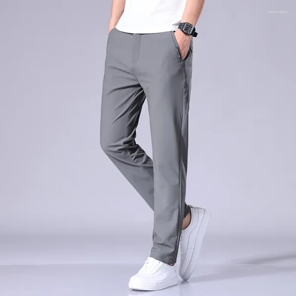 Pantalones para hombres 2024 tela de seda de hielo delgada de primavera/verano elástica para hombres elásticos para hombres casuales pantalones de jogging de jogging