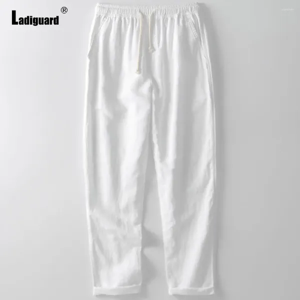 Pantalones para hombres 2024 Policito de soporte Elegante lápiz sólido algodón blanco pantalón de lino de algodón de talla grande