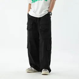 Pantalon pour hommes 2024 élégant multi-poches cordon de serrage taille élastique cargo lâche confortable collège streetwear