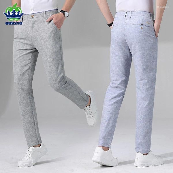 Pantalones para hombres 2024 Verano Transpirable Tela de algodón Casual Hombres Estiramiento fino Recto Gris Azul Trabajo Formal Pantalones de fiesta Masculino