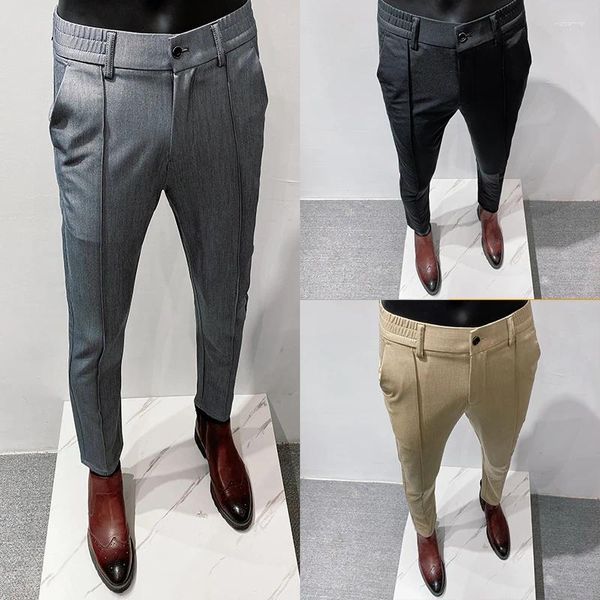 Pantalones para hombres 2024 verano coreano cintura elástica recta casual hombres slim fit oficina de negocios traje sólido masculino streetwear 36-28