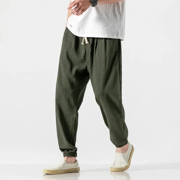 Pantalones para hombres 2024 Verano Gran estilo chino Ropa de trabajo Algodón Lino Ocio Harun Piernas sueltas