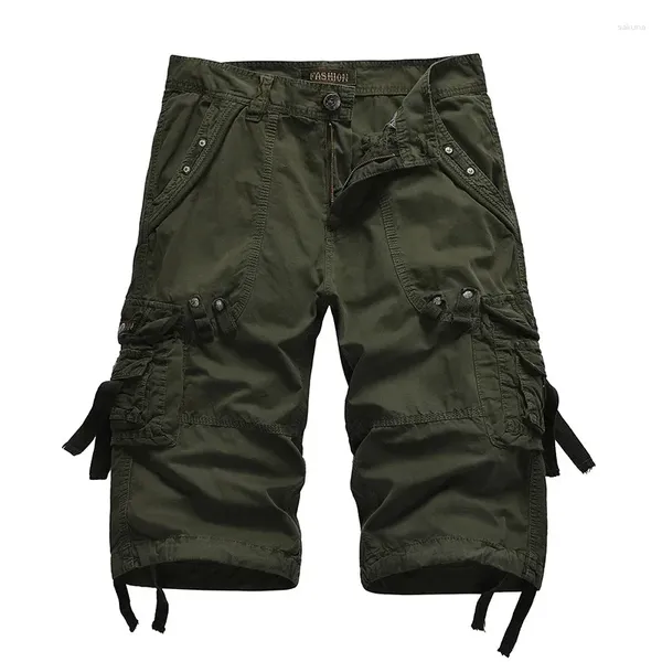 Pantalones para hombres 2024 Pantalones cortos de carga sueltos de verano Hombres Ejército militar Short Homme Khaki Algodón Masculino Pantalones hasta la pantorrilla