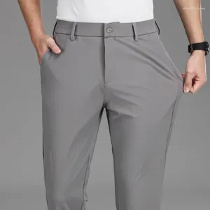 Pantalones para hombres 2024 Summer Men Business Stretch Smooth Smooth Smooth Classic Classic Black Gray Casual Traje Masculino