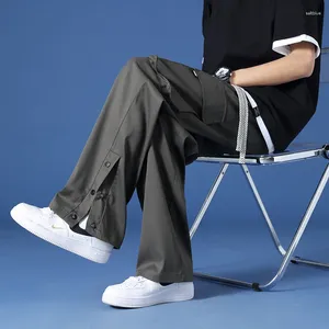 Pantalon masculin 2024 Summer Spring Ice Silk Bouton de la jambe large Pant