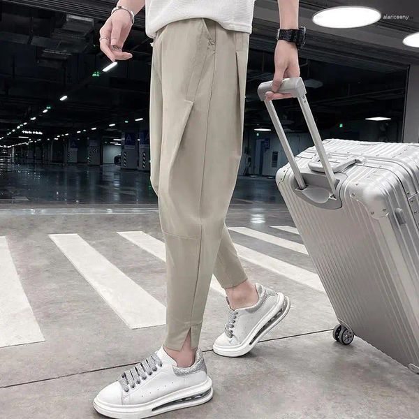 Pantalon pour hommes 2024 été mince mode lâche décontracté tendance taille haute à lacets panneau poche conception sentiment petits pieds Harlan