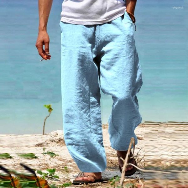 Pantalon pour hommes 2024 Vintage couleur unie lin homme harajuku décontracté style de loisirs coton lâche mâle simple pantalon